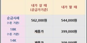 오늘의 국내 금시세를 나타낸 표